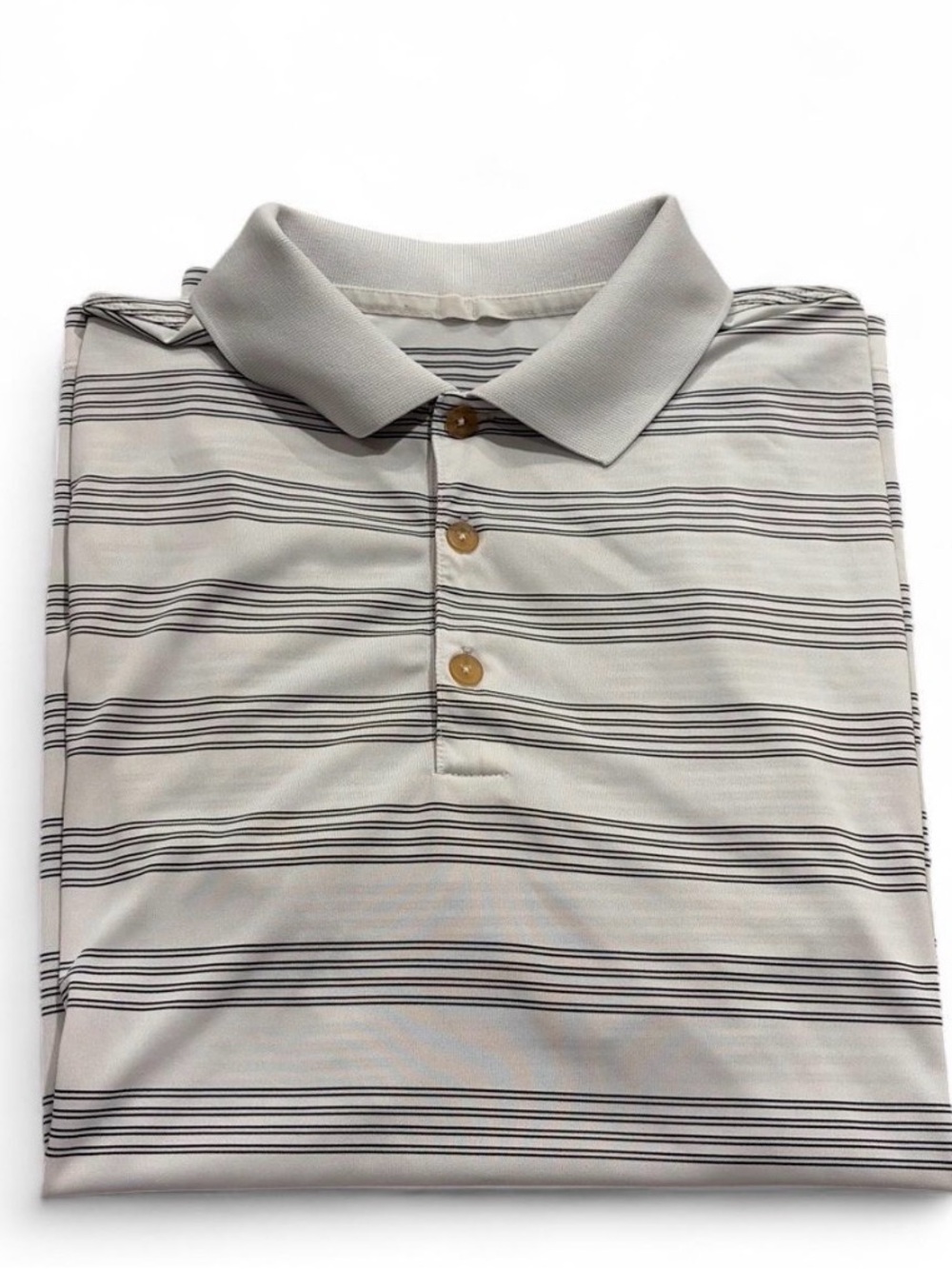 NIKE Men's Cream Striped Polo Shirt Sz M gently pre owned